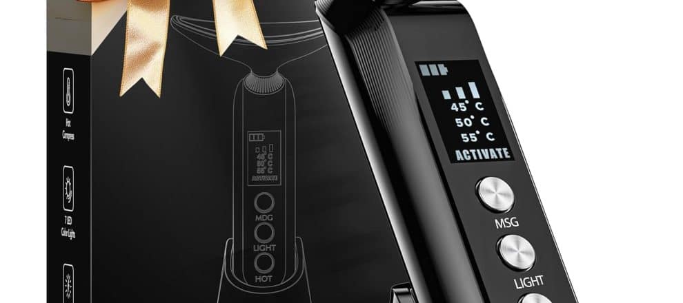 2025 Upgraded Facial Neck Massager Portable Charging Dock 3 Heat Settings Vibrating Face Massage 9 Color LED Light 72Hrs Battery | Home Spa Travel Skincare Black